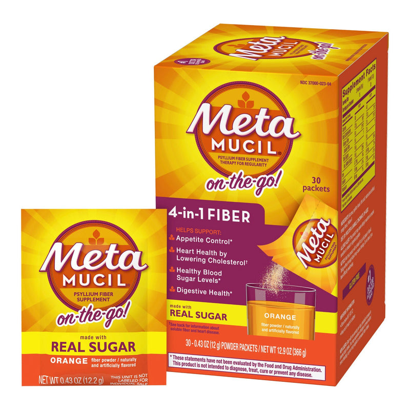 Metamucil Psyllium Fiber Supplement On-the-Go! Orange (Box of 30)
