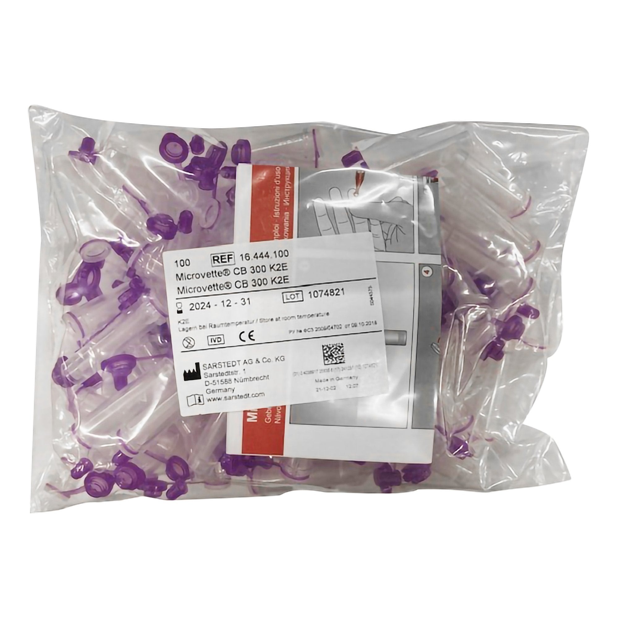 Sarstedt Microvette CB 300 Capillary Blood Collection Tube, 300 µL, 10.8 x 43.7 mm (10/CS) 