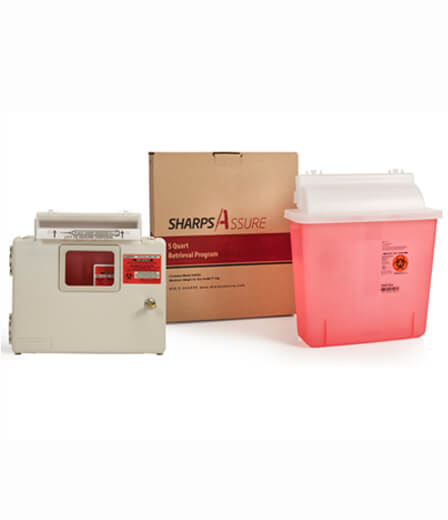Mailback Sharps Container Intro Kit Sharps Assure Translucent Red Base 12-1/4 L X 4-3/4 W X 10-1/2 H Inch Horizontal Entry 1.35 gal. (Each)