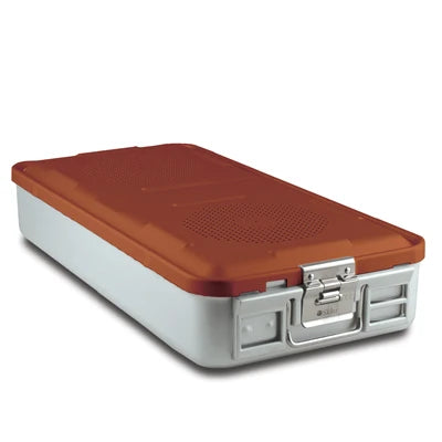 SklarLite Sterilization Container - Full-Size, Safe Lid, Non-Perforated Bottom, 23" x 11" x 4", Red - 10-4028