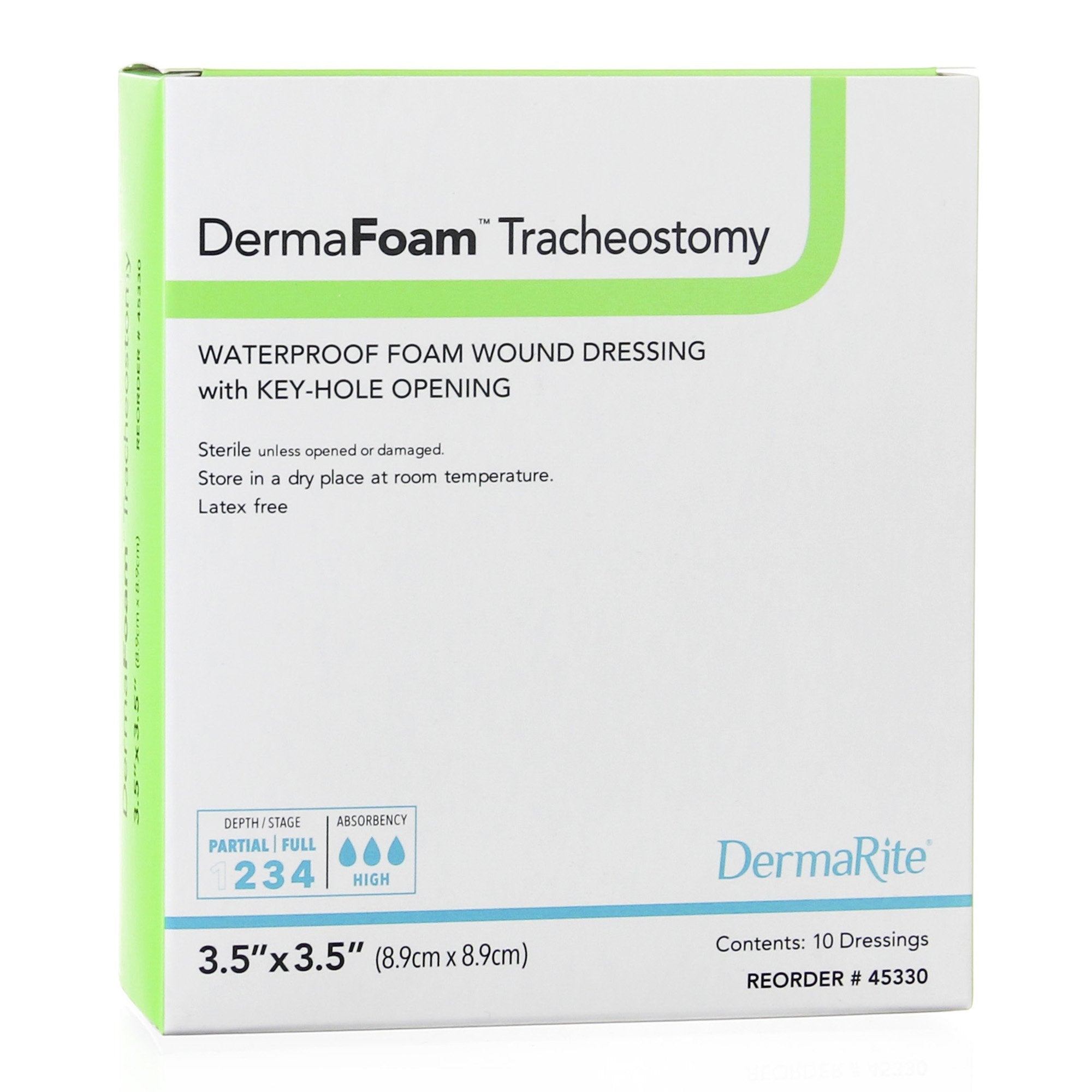 Sion Brands LLC DermaFoam Tracheostomy Nonadhesive without Border Foam Dressing, 3.5 x 3.5 Inch (10/BX) 