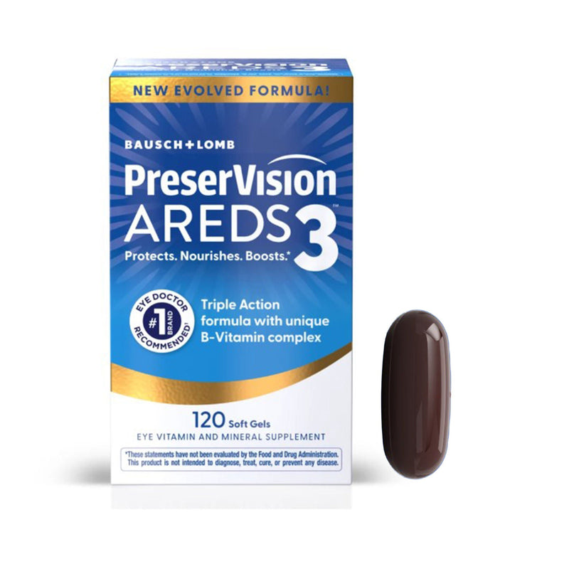 Eye Vitamin Supplement PreserVision Areds3 Ascorbic Acid / Thiamin / Vitamin A / Vitamin B6 / Vitamini B12 / Vitamin E 450 Meter CG Soft Gel Unflavored (Box of 120)