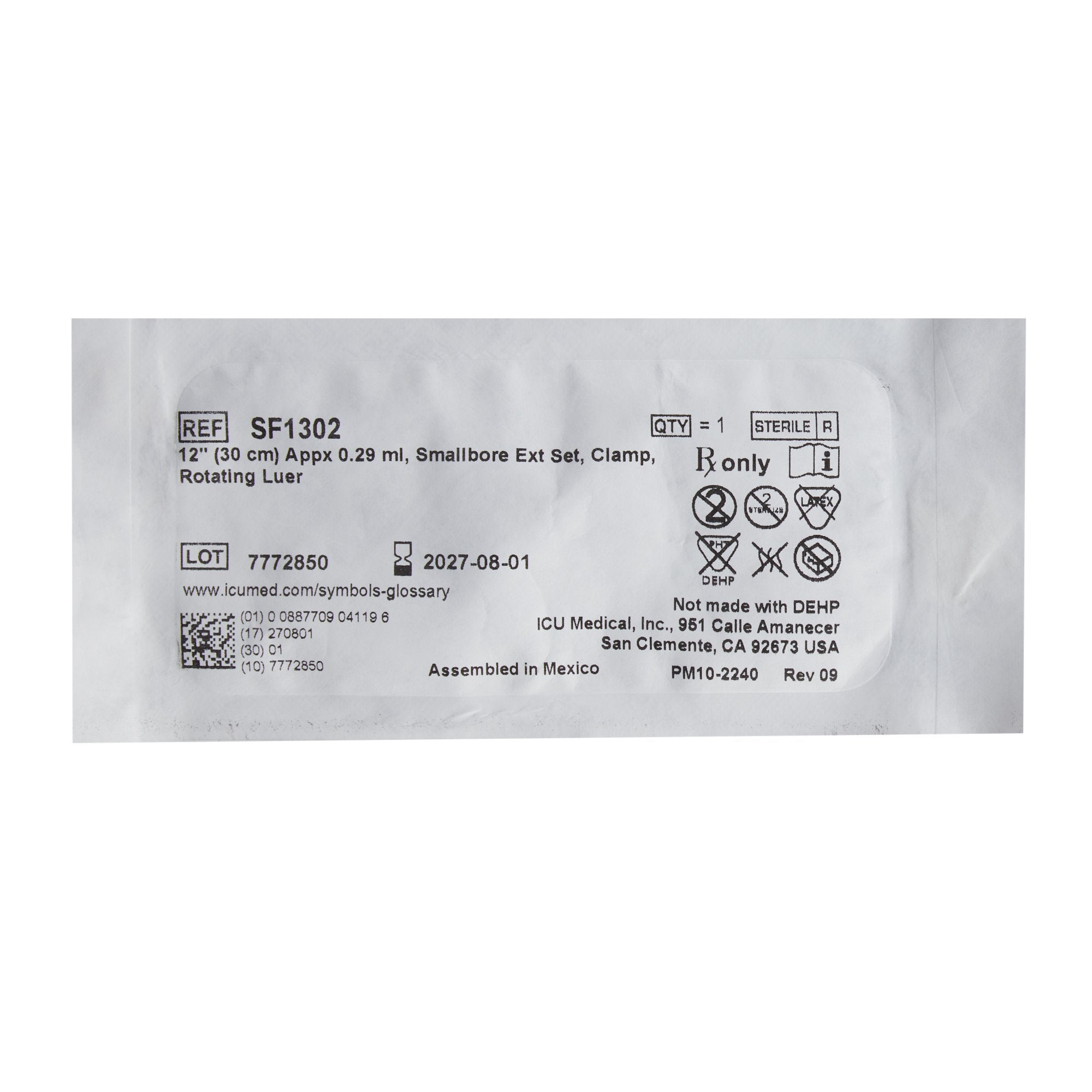 ICU Medical IV Extension Set ICU Small Bore 12 Inch Tubing (50/CS) 