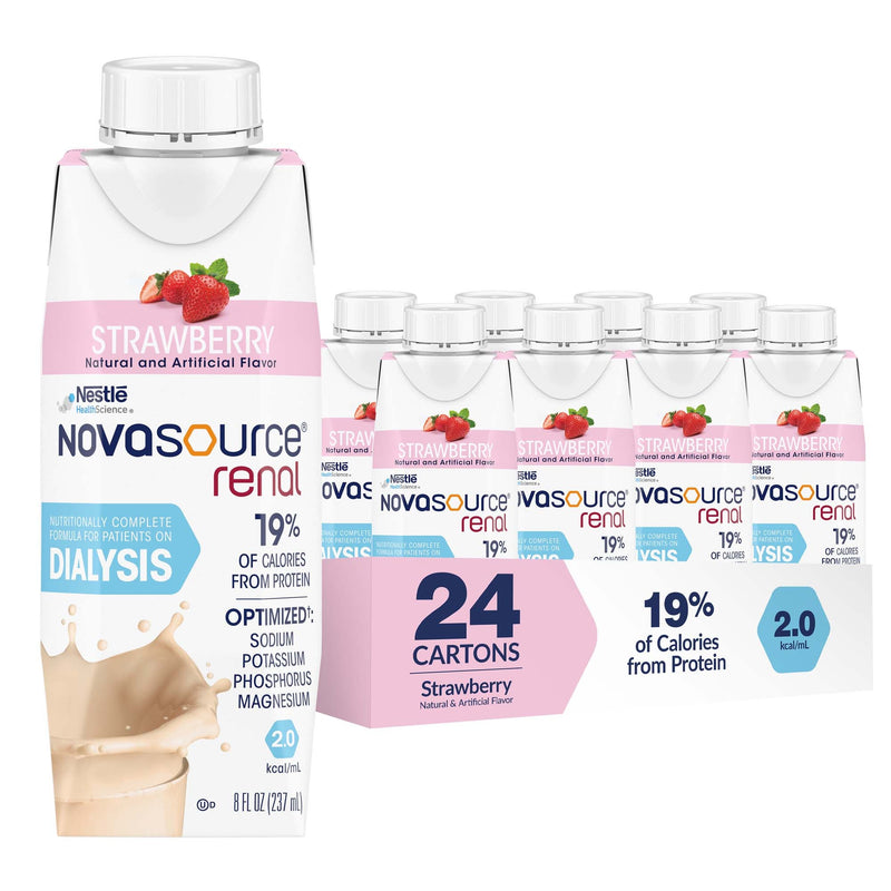Novasource Renal Strawberry Formula for Patients on Dialysis, 8-ounce Carton (Case of 24)