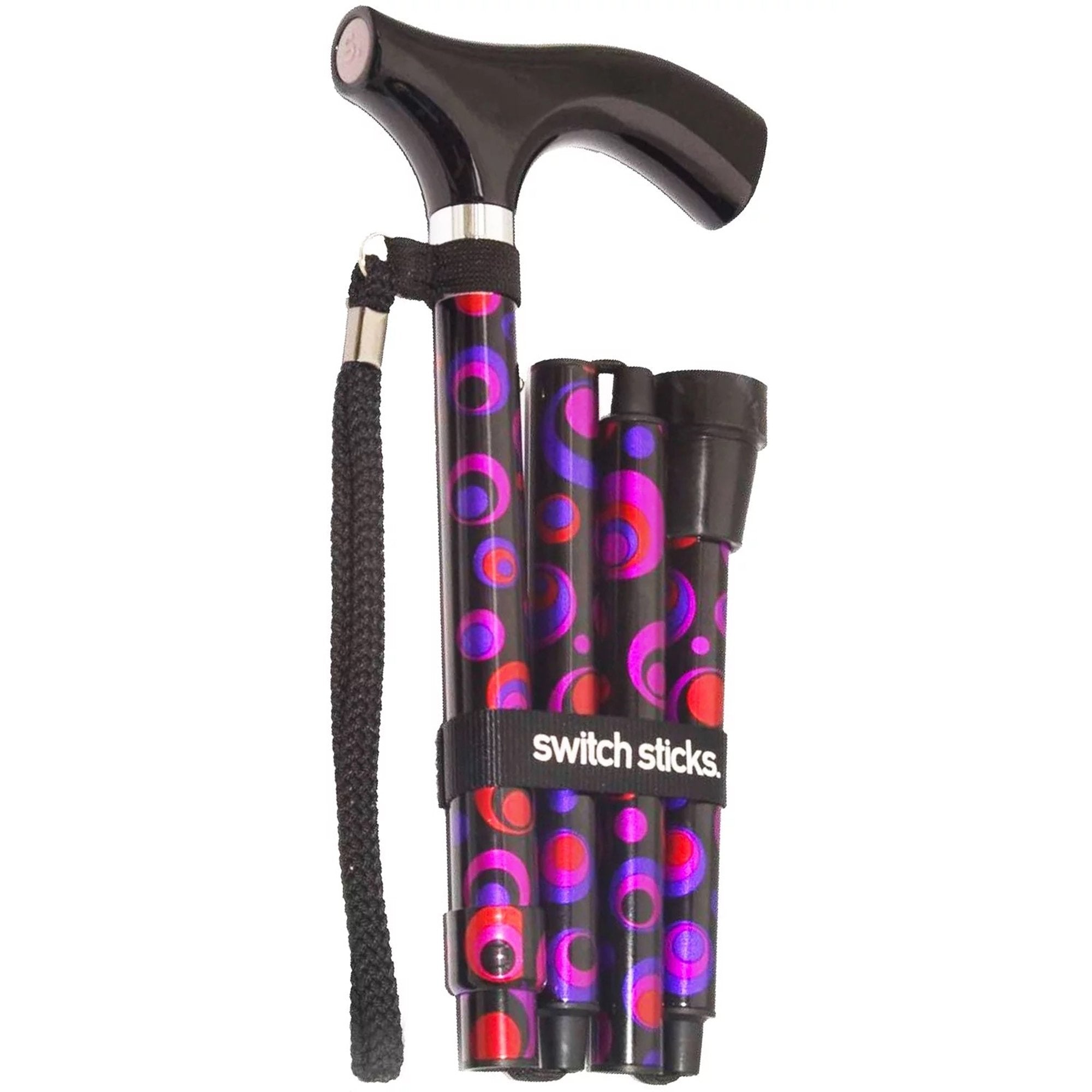 Mabis Healthcare Switch Sticks Folding Cane, Circle Print, 32 to 37 Inch Height 
