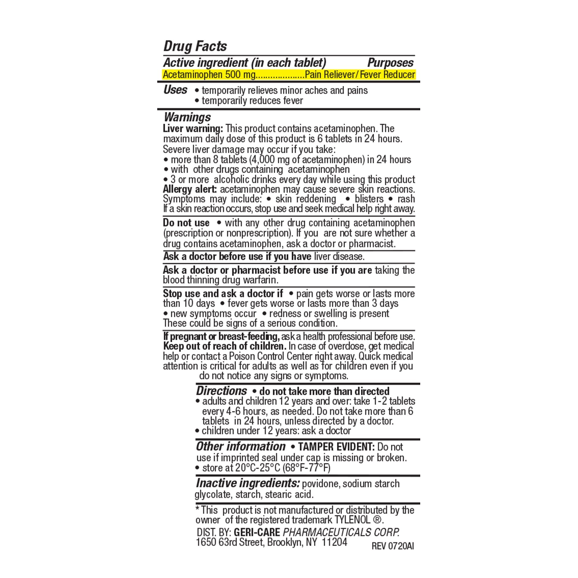 Geri-Care Health*Star Extra Strength Acetaminophen Tablets (12/CS) 