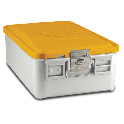 SklarLite Sterilization Container - Mid-Size, Safe Lid, Perforated Bottom, 18-1/4" x 11" x 6", Yellow - 10-4432 