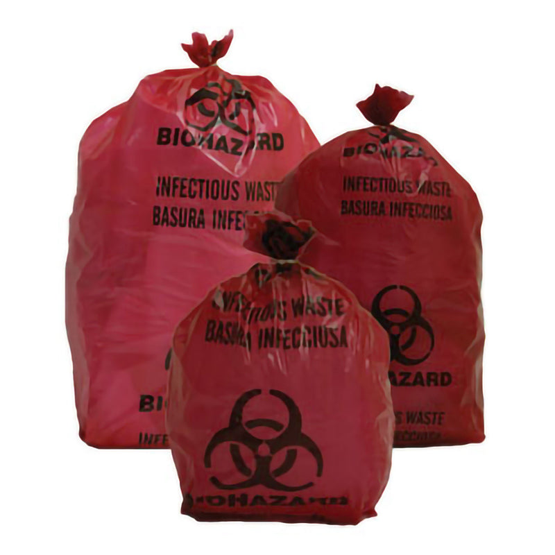 Biohazard Waste Bag Biohazard Symbol / Infectious Waste 3 gal. Red 14-1/4 X 18-3/4 Inch (Pack of 200)