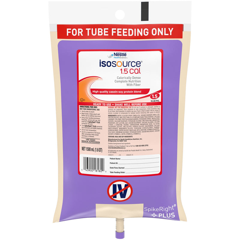 Isosource 1.5 Cal Tube Feeding Formula, 1,500-mL Bag (Case of 4)