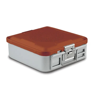 SklarLite Sterilization Container - Half-Size, Safe Lid, Perforated Bottom, 11-1/4" x 11" x 4", Red - 10-4540