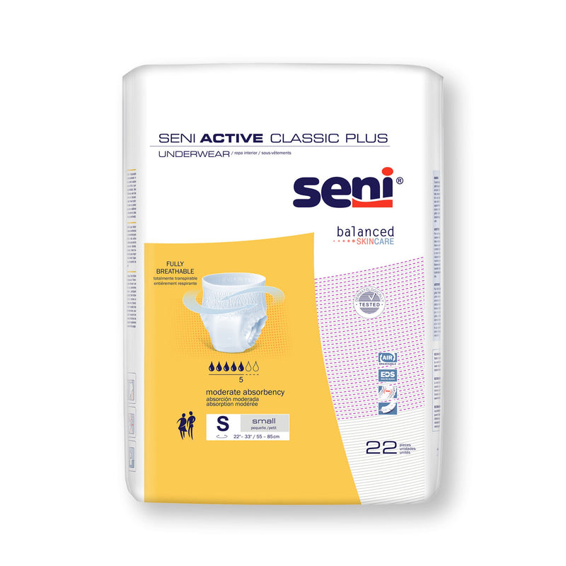 Seni Active Classic Plus Moderate Absorbent Underwear, Small (Case of 88)