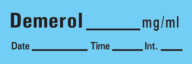 Drug Label Timemed Anesthesia Label Tape Demerol_mg/mL Date_Time_Int_ Blue 1/2 X 1-1/2 Inch (Roll of 333)