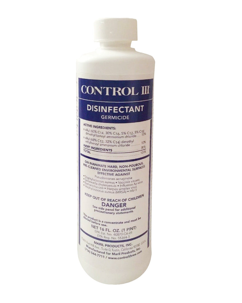 Surface Disinfectant Cleaner Control III Disinfectant Germicide Quaternary Based Manual Pour Liquid Concentrate 16 oz. Bottle Benzaldehyde Scent NonSterile (Each)