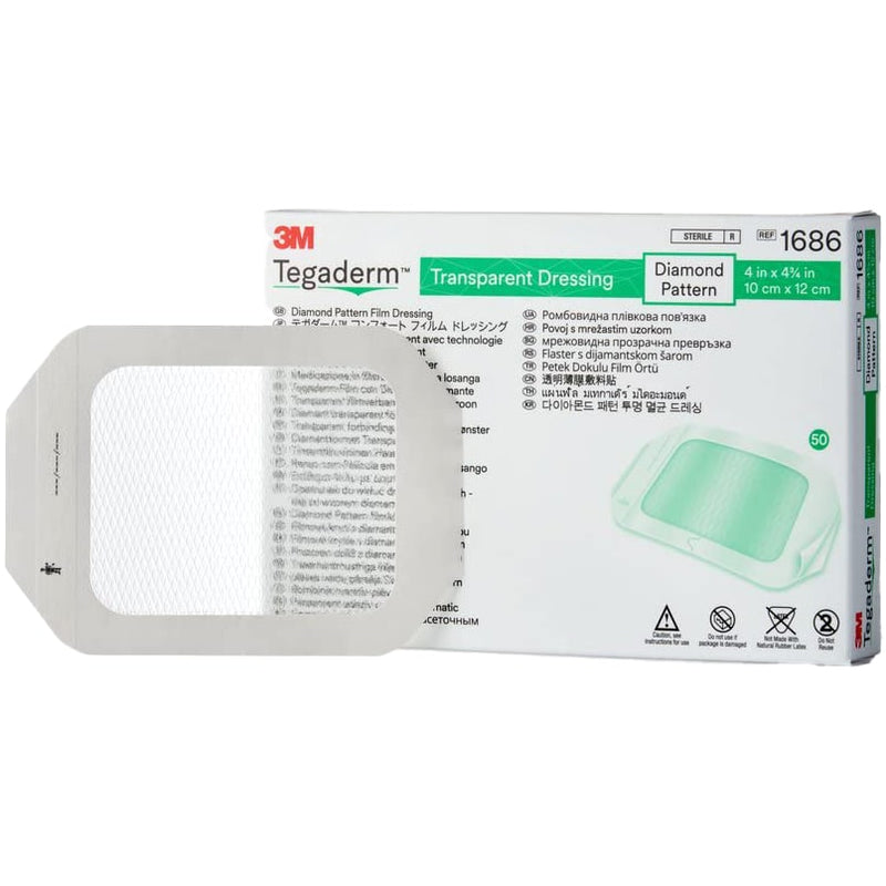 3M Tegaderm Diamond Pattern Film Dressing  4" x 4.75" (10 cm x 12 cm) [200/Case]