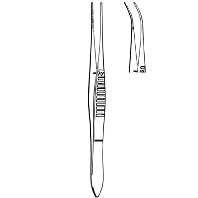 Merit Iris Dressing Forceps - 4", Half-Curved, Serrated - 98-129
