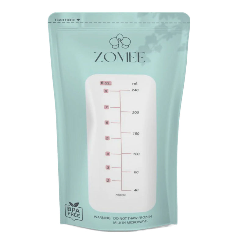 Breast Milk Storage Bag Zomee 8 oz. Food Grade Plastic Clear / Green (Case of 2000)