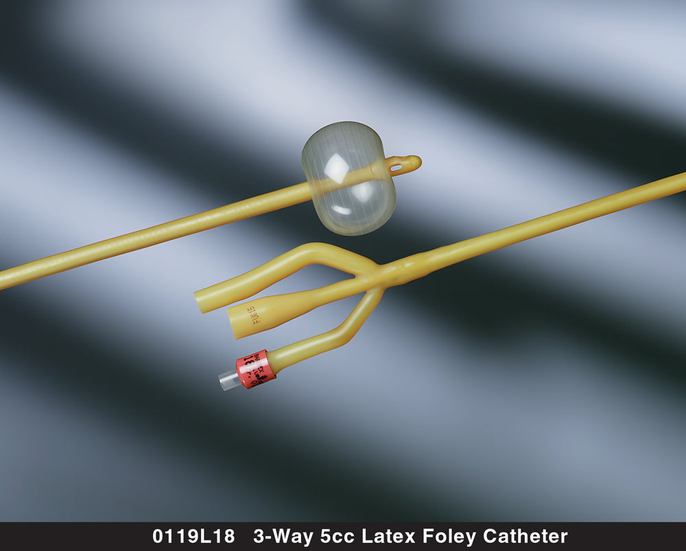 Foley Catheter Bard Lubricath 3-Way Round Tip 5 cc Balloon 18 Fr. Latex 