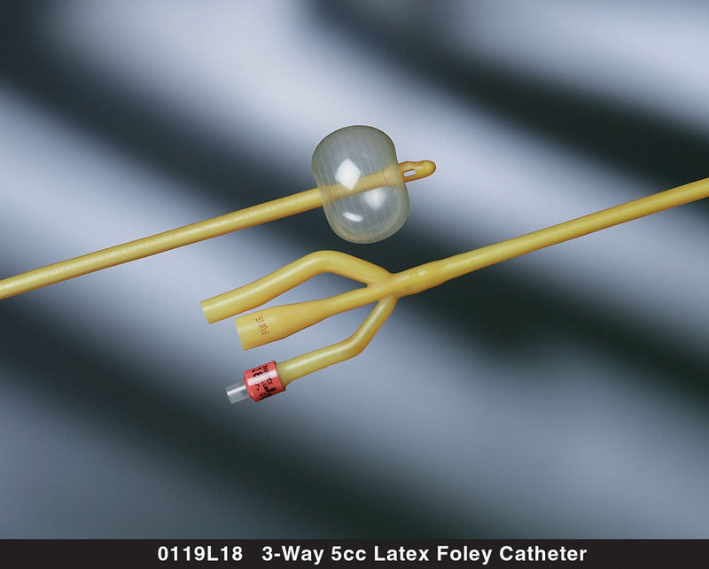 Foley Catheter Bard Lubricath 3-Way Round Tip 5 cc Balloon 18 Fr. Latex (Case)