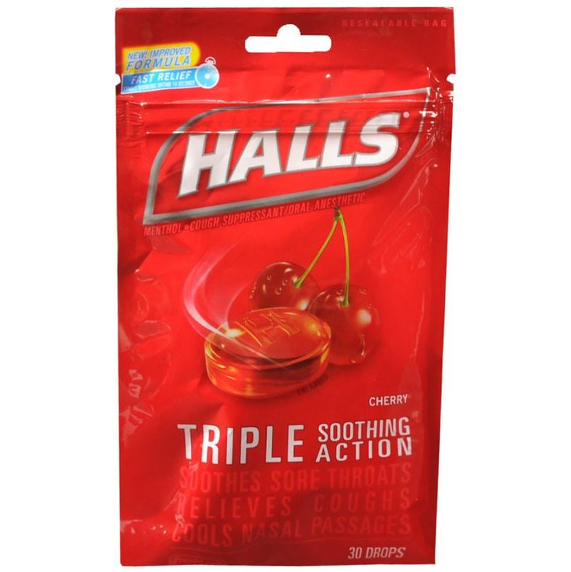 Halls Menthol Cherry Flavor Cold and Cough Relief (Bag of 30)