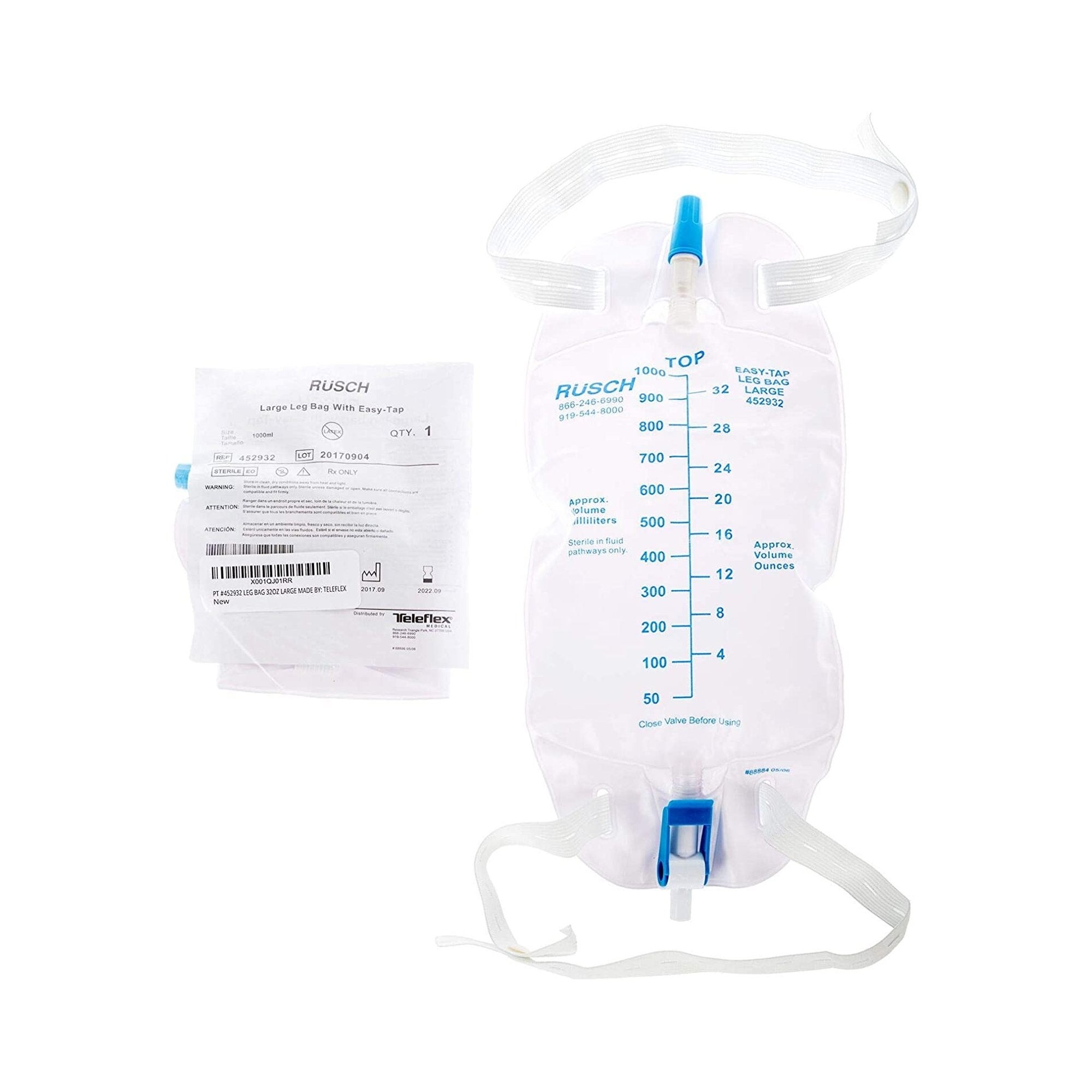 Urinary Leg Bag Easy Tap Anti-Reflux Valve Sterile 950 mL Vinyl 