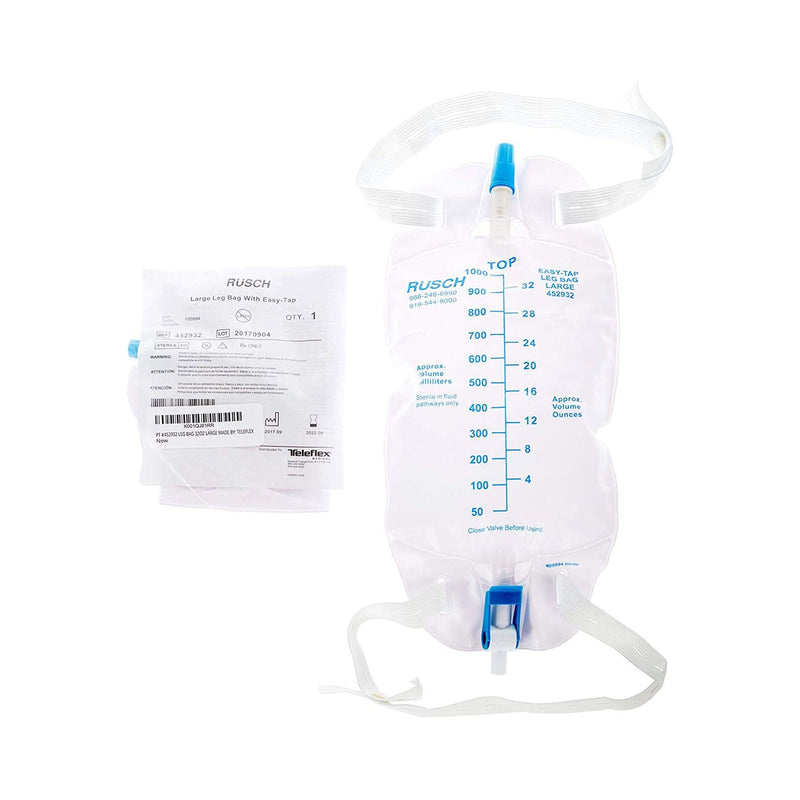 Urinary Leg Bag Easy Tap Anti-Reflux Valve Sterile 950 mL Vinyl (Case of 48)