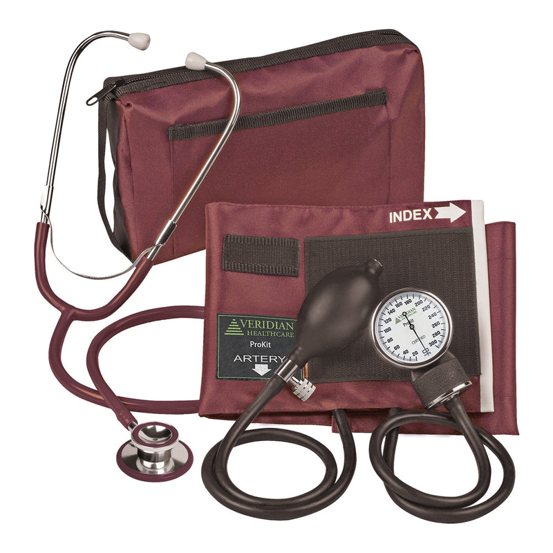 Combo ProKit Aneroid Sphygmomanometer Unit with Stethoscope, Burgundy (Case of 20)