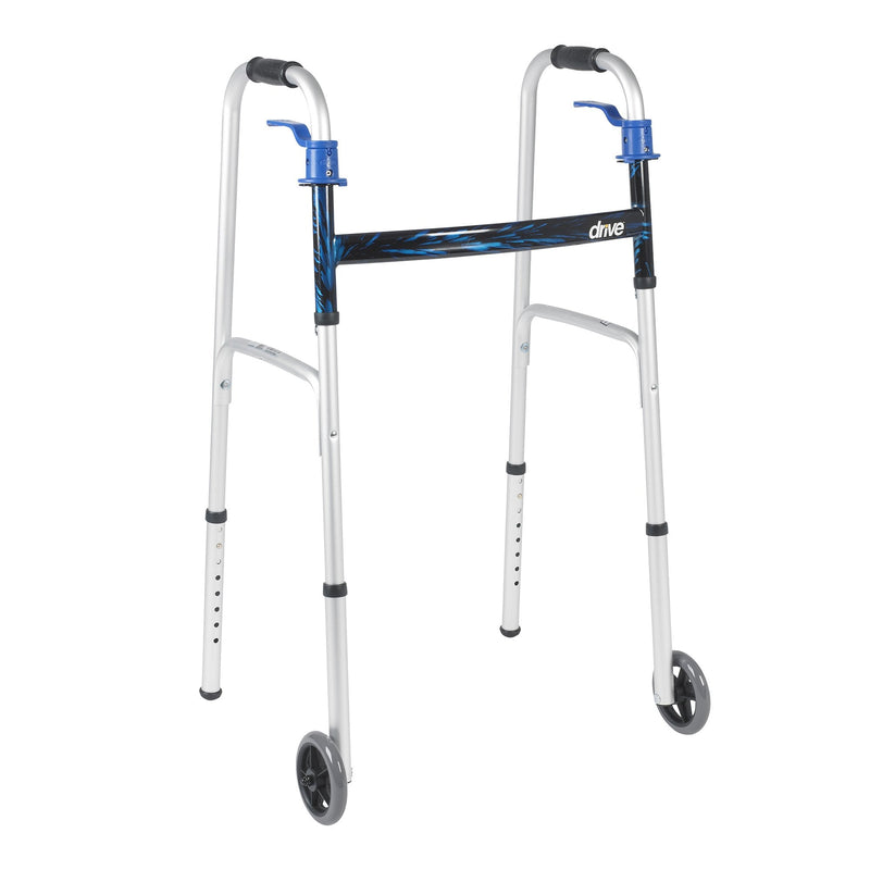 Drive DeVilbiss Healthcare drive Aluminum Dual Release Folding Walker, 32 – 39 Inch Height 