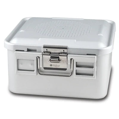 SklarLite Sterilization Container - Half-Size, Standard Lid, Non-Perforated Bottom, 11-1/4" x 11" x 6", Silver - 10-4596 