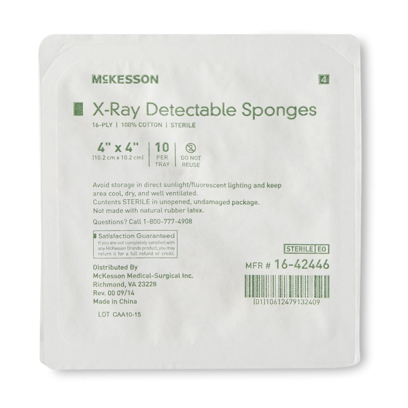 McKesson Brand McKesson Sterile X-ray Detectable Gauze Sponge, 4 x 4 Inch, 16-Ply (72/CS) 
