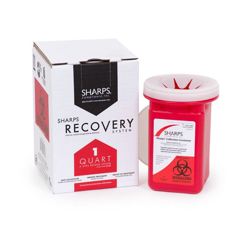 Sharps Recovery System Mailback Sharps Collector, 1 Quart, 4½ x 4½ x 7 Inch (Case of 12)