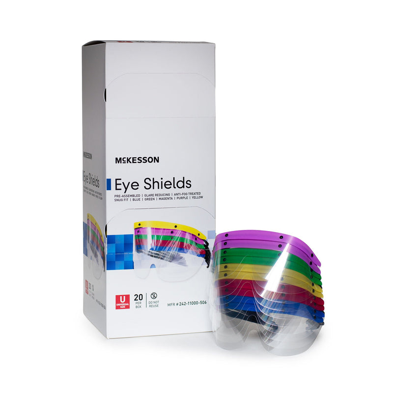 Eye Shield with Dispenser McKesson Pre-Assembled Anti-fog / Anti-glare / Anti-static Coating Clear Tint Plastic Film Lens Black Frame Over Ear One Size Fits Most (Case of 120)