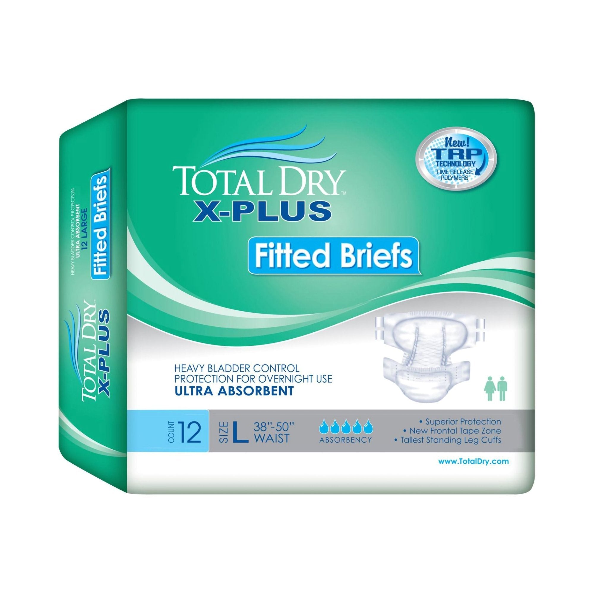 Secure Personal Care Products Total Dry X-Plus Ultra Absorbent Incontinence Brief, Large (48/CS) 