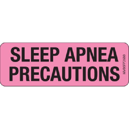 Pre-Printed Label MedVision Auxiliary Label Pink Paper SLEEP APNEA PRECAUTIONS Black Alert Label 1 X 2-15/16 Inch (Roll of 333)
