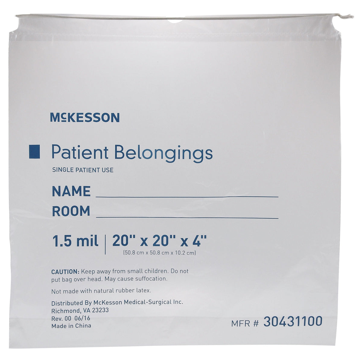 McKesson Patient Belongings Bag, Clear (Case of 10 Packs)