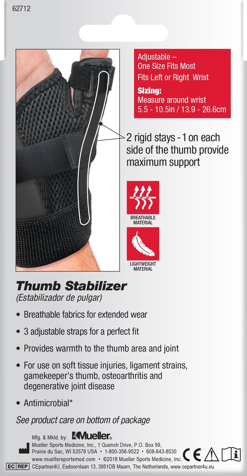 Mueller Sports Medicine Thumb Stabilizer Mueller Sport Care Adult One Size Fits Most D-Ring / Hook and Loop Strap Closure Left Hand Black 