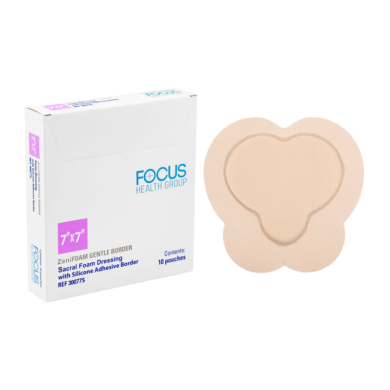 Foam Dressing Zenifoam Gentle Border 7 X 7 Inch With Border Waterproof Backing Silicone Face and Border Sacral Sterile (Box of 10)