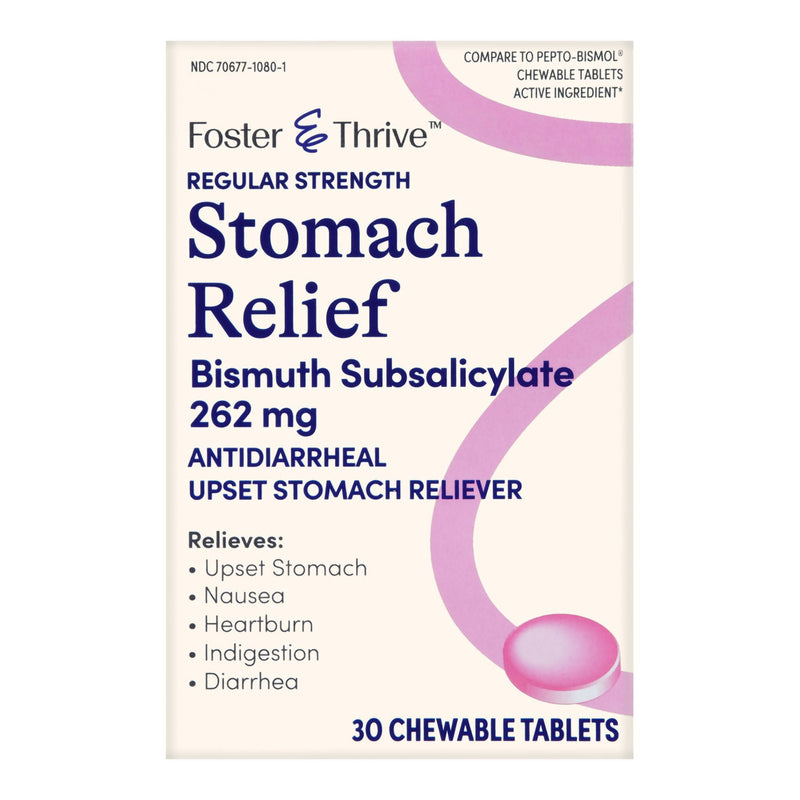 Foster & Thrive Stomach Relief 262 mg Bismuth Salicylate Chewable Tablets (Carton of 30)