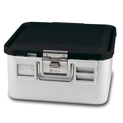 SklarLite Sterilization Container - Half-Size, Safe Lid, Non-Perforated Bottom, 11-1/4" x 11" x 6", Black - 10-4630 