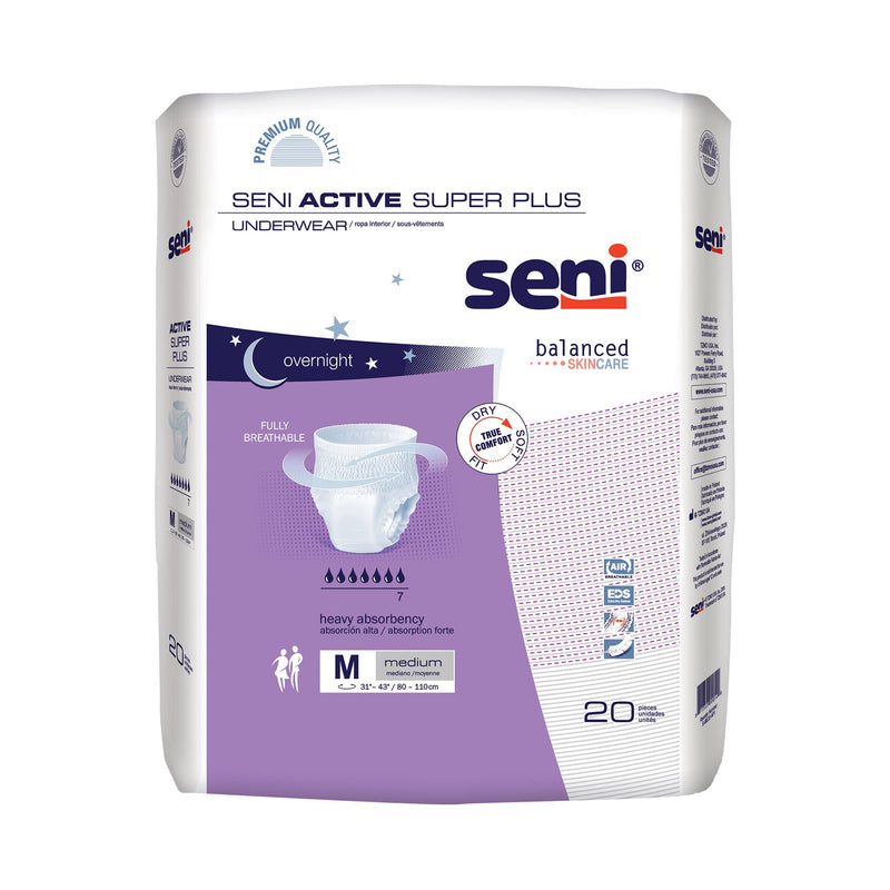 Seni Active Super Plus Overnight Heavy Absorbent Underwear, Medium (Case of 80)
