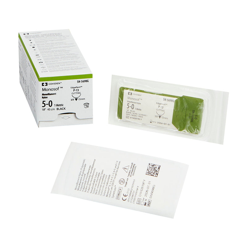 Nonabsorbable Suture with Needle Monosof Nylon P-13 3/8 Circle Precision Reverse Cutting Needle Size 5-0 Monofilament