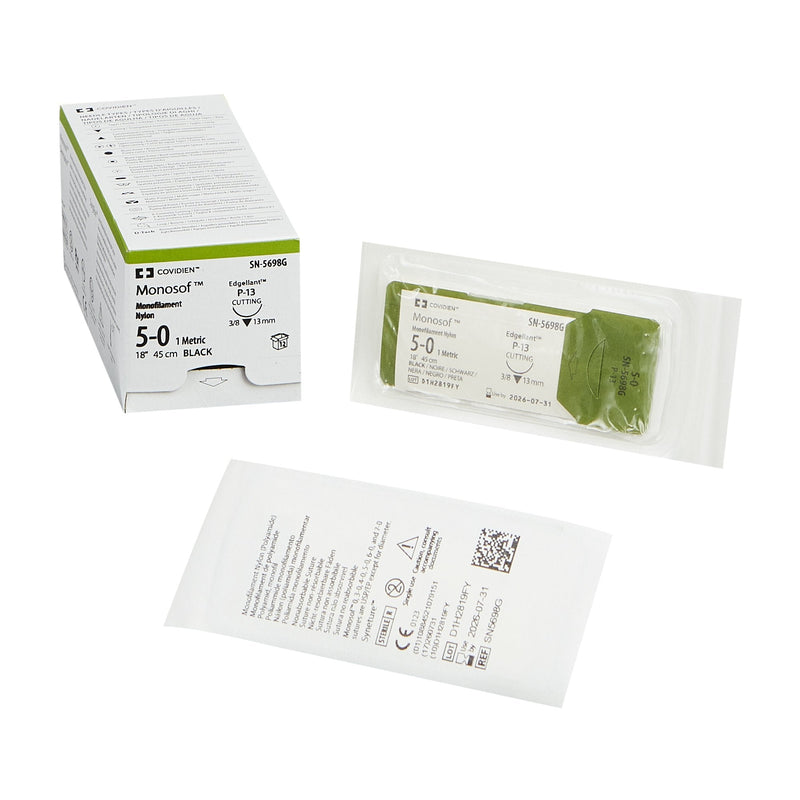 Nonabsorbable Suture with Needle Monosof Nylon P-13 3/8 Circle Precision Reverse Cutting Needle Size 5-0 Monofilament 