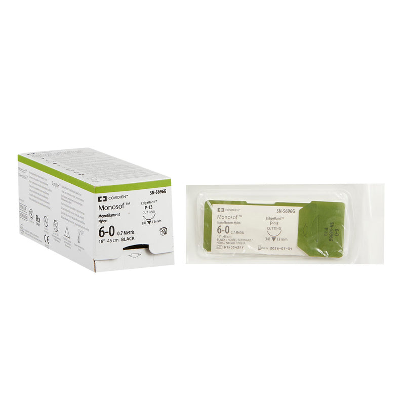 Nonabsorbable Suture with Needle Monosof Nylon P-13 3/8 Circle Precision Reverse Cutting Needle Size 6-0 Monofilament