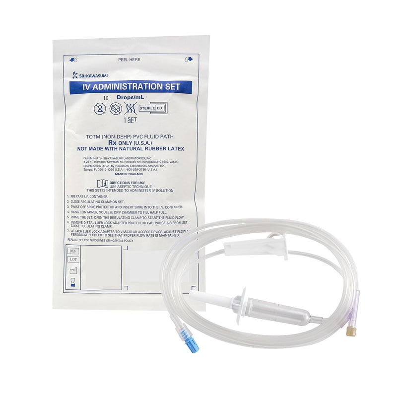Primary IV Administration Set Kawasumi Gravity 1 Port 10 Drops / mL Drip Rate Without Filter 84 Inch Tubing Solution Without Flow Regulator 