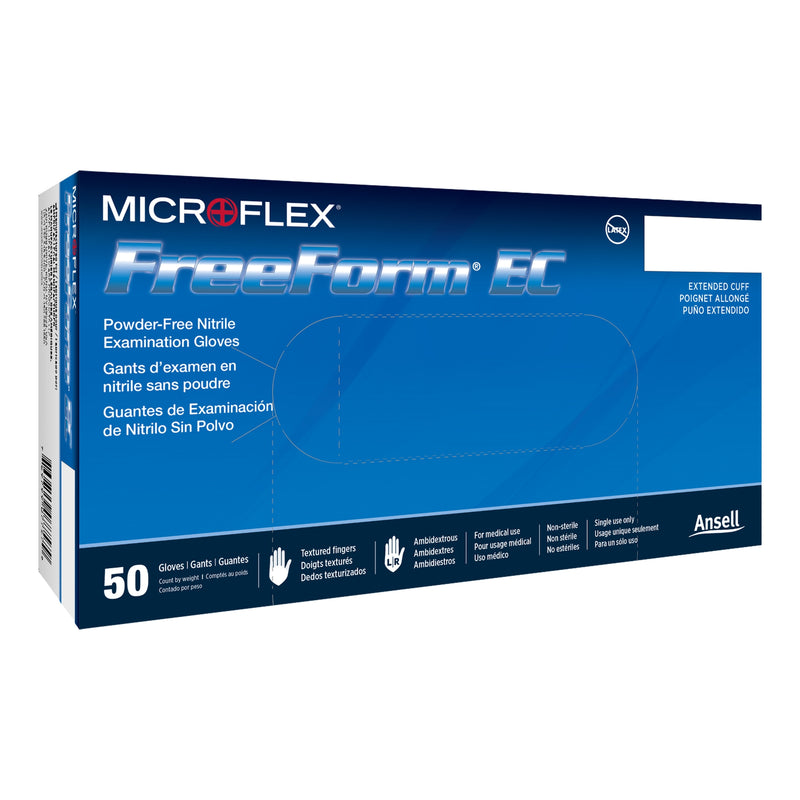 Exam Glove FreeForm EC Large 50 per Box NonSterile Nitrile Extended Cuff Length Textured Fingertips Blue Not Rated 
