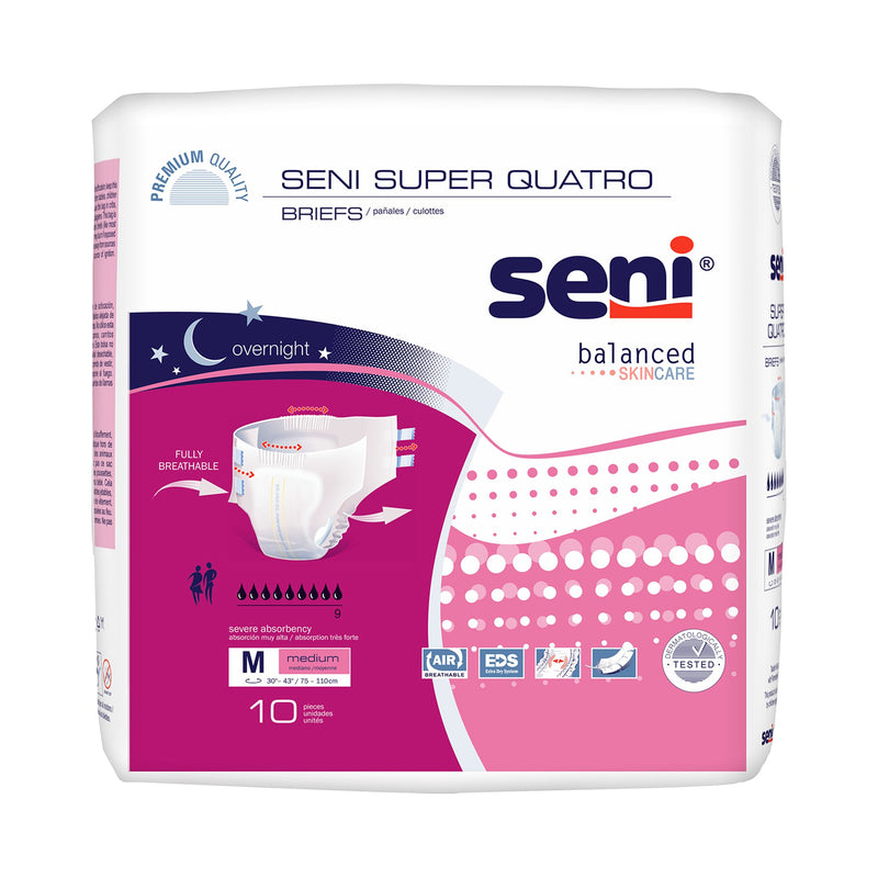 Seni Super Quatro Severe Absorbency Incontinence Brief, Medium (Case of 40)