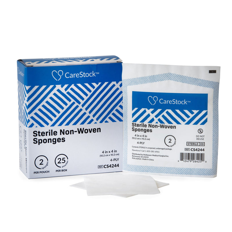 CareStock Sterile Nonwoven Sponge, 4 x 4 Inch, 4-Ply (Case of 1200)