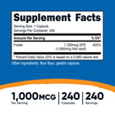 Nutricost Dietary Supplement nutricost Folic Acid (Vitamin B9) Folate 1,000 mcg Strength Capsule 240 Per Bottle (12/CS) 