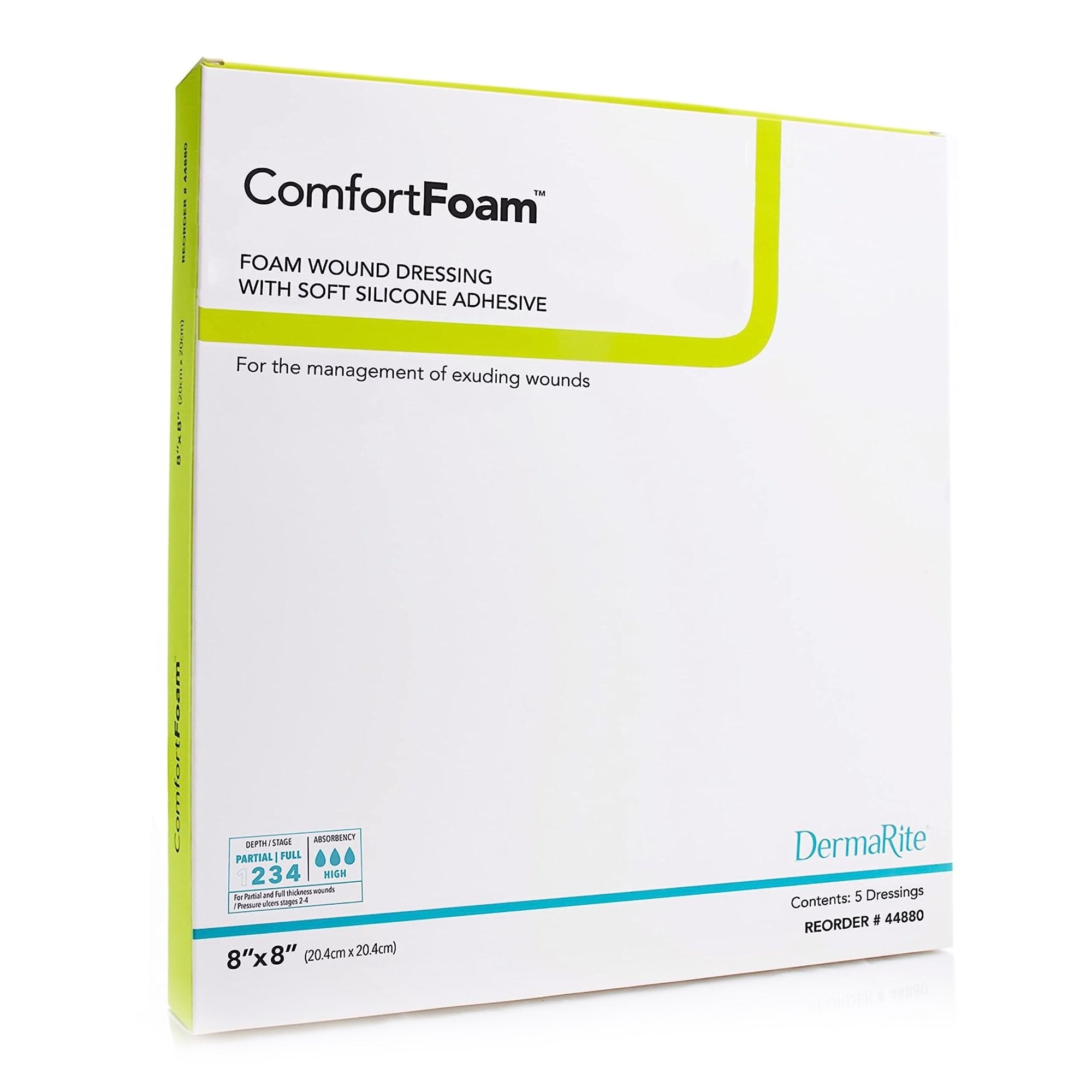 Sion Brands LLC ComfortFoam Silicone Adhesive without Border Silicone Foam Dressing, 8 x 8 Inch (5/BX) 
