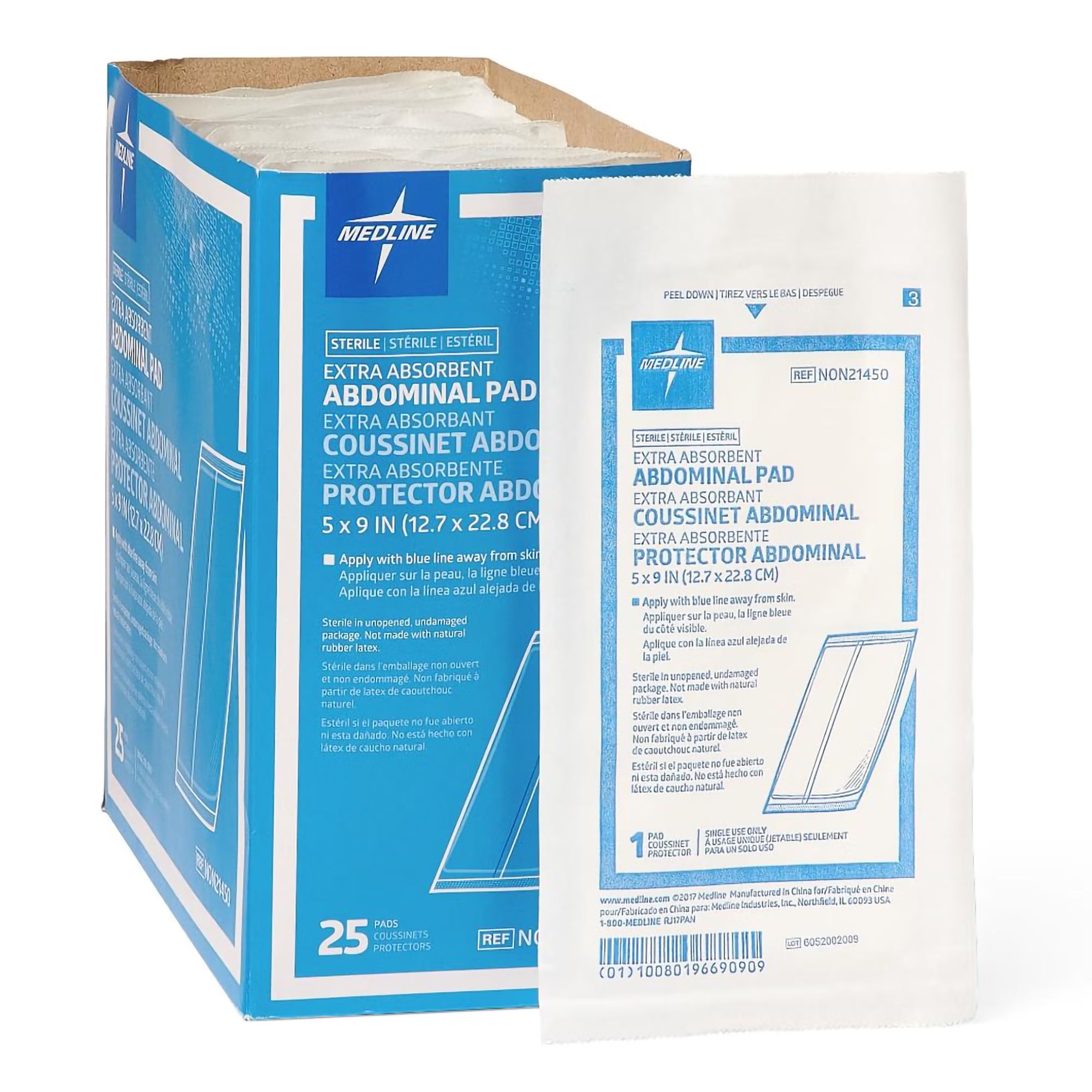 Abdominal Pad Medline 5 X 9 Inch Sterile 1 per Pack (400/CS)