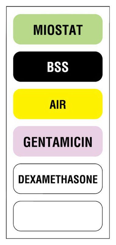 Pre-Printed Label UAL Anesthesia Label Multicolored Paper Miostat Bss Air Gentamicin Dexamethasone Black / White Medication Instruction 1/2 X 1-1/2 Inch (Box of 25)
